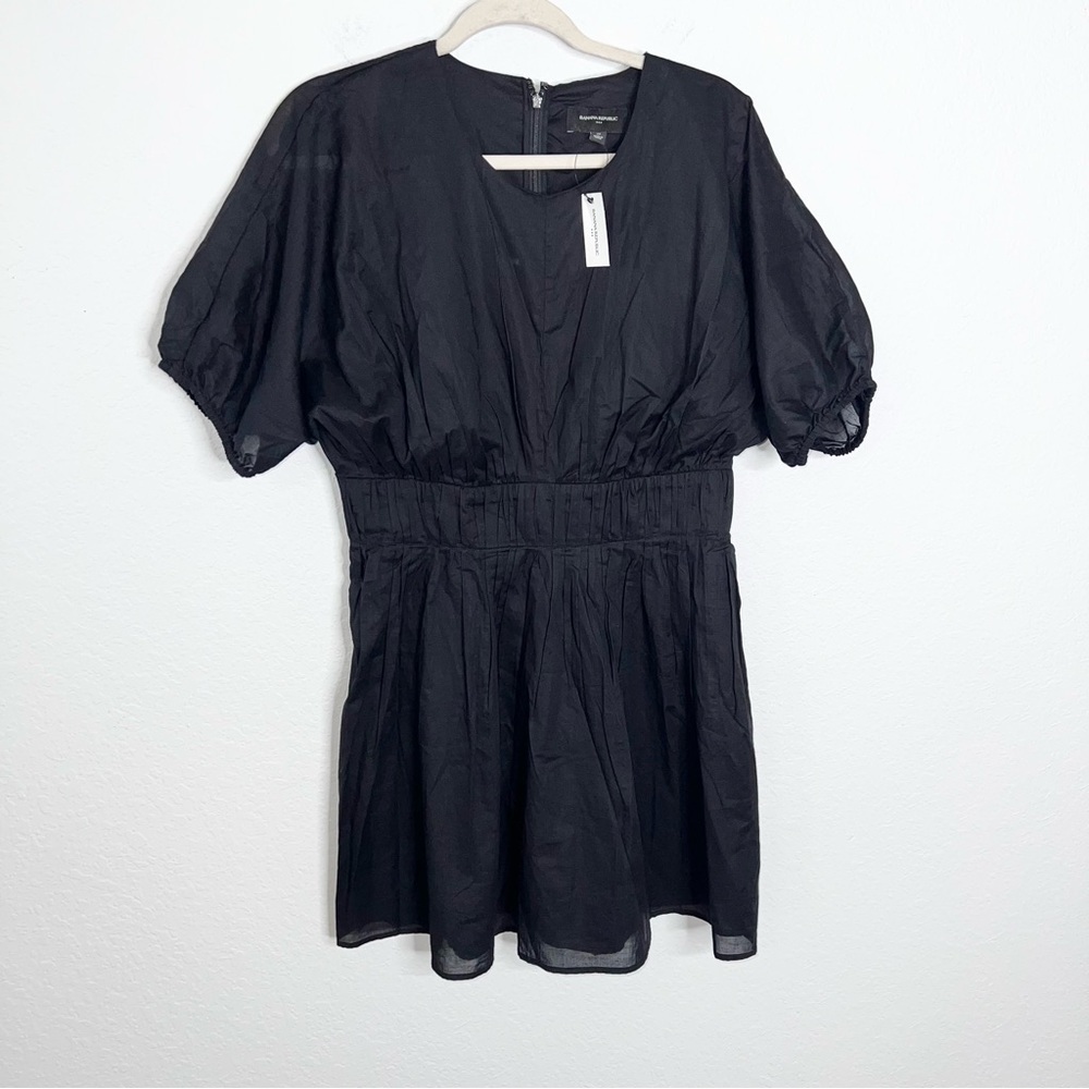 Banana republic Mini Dress Womens Medium Voile Short Sleeve Black Dolman O - Picture 2 of 7